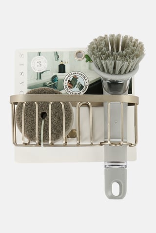 3 Pcs Sink Caddy And Soap Dispensing Dish Brush Set With Replacement Head, Grey
