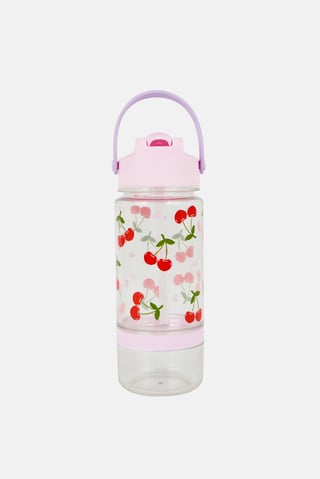 Cherry Print Water Bottle With Snack Bottom 591 ml, Pink