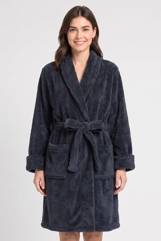 Women Plaid Long Sleeve Robe, Charcoal