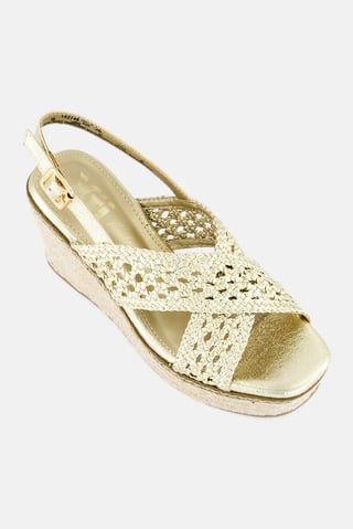 Women Adjustable Buckle Closure Wedges, Gold