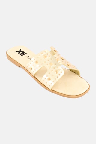Women Textured Slip On Sandals, Gold