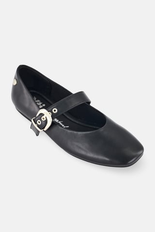 Women Adjustable Buckle Flats, Black