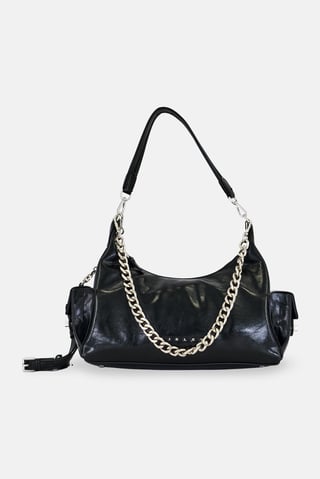 Women Brand Logo Shoulder Bag, Black
