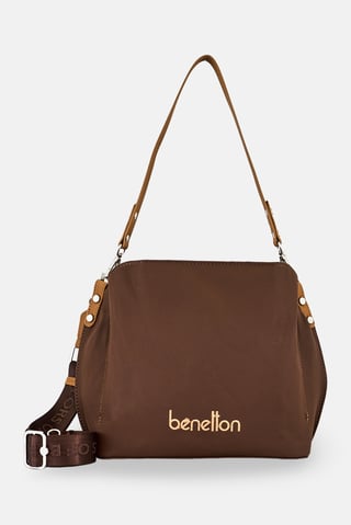 Women Embroidered Logo Shoulder Bag, Chocolate