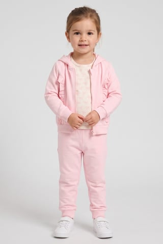 Toddlers Girl 3 Pieces Plain Full Zip Hoodie And Sweatpants With T-Shirt Set, Multicolor