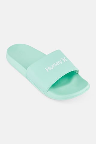 Men Brand Logo Slip On Slides, Mint Green