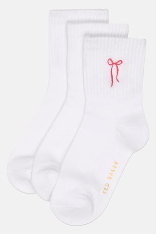 Women 3 Pair Embroidered Logo Quarter Socks, White