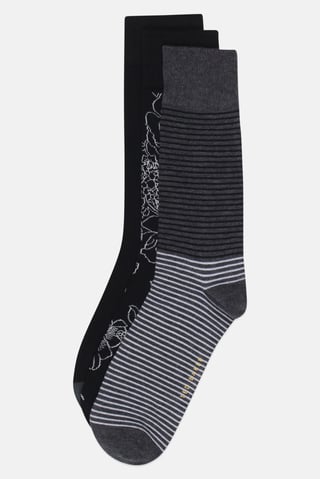 Men 3 Pairs Stripe Non Terry Crew Socks, Multicolor