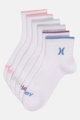 Women 6 Pairs Brand Logo Quarter Socks, White