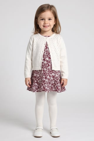 Toddlers Girl 3 Pcs Floral Print Dress And Tights With Cardigan Set, Multicolor