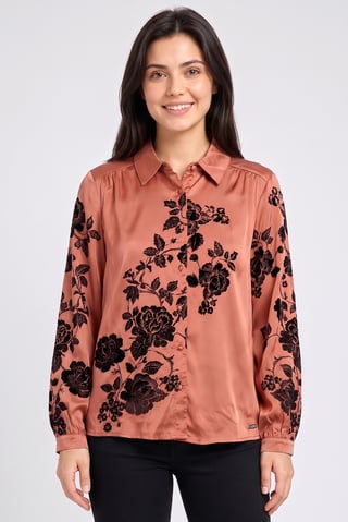 Women Spread Collar Long Sleeve Embroidered Shirt, Multicolor