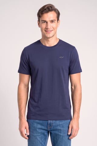 Men Crew Neck Short Sleeve Brand Logo T-Shirt, Navy