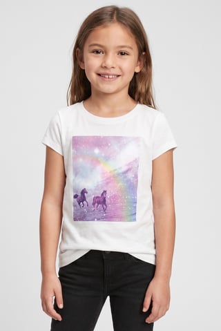 Kids Girl Graphic Print Short Sleeve Top, White