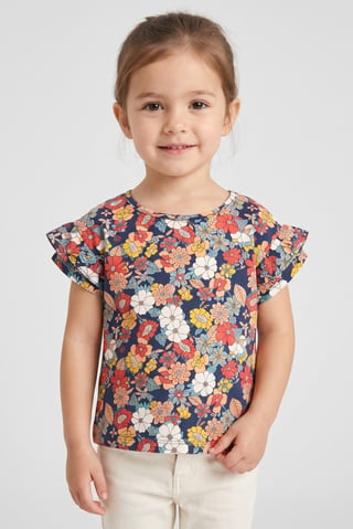 Toddlers Girls Floral Print Short Sleeve Top, Multicolor