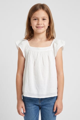 Kids Girl Embroidered Ruffle Sleeve Top, White