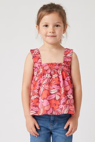 Kids Girl Floral Print Sleeve Less Top, Multicolor