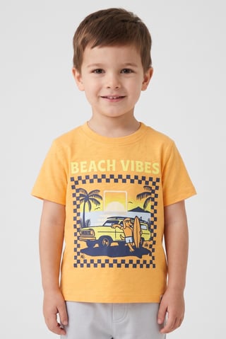 Toddlers Boy Short Sleeve Graphic Print Top, Orange