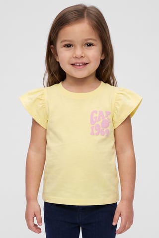 Toddlers Girl Cap Sleeve Brand Logo Top, Yellow
