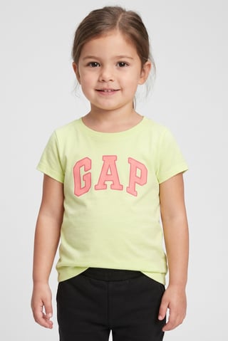 Toddlers Girl Brand Logo Short Sleeve Top, Light Yellow