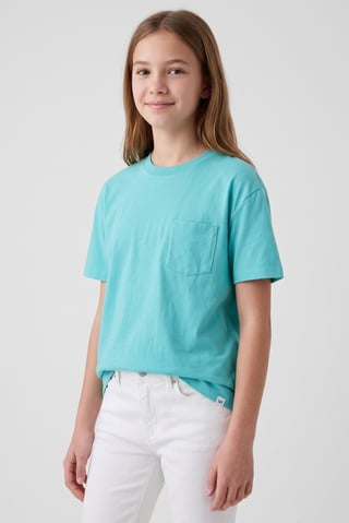 Kids Girl Crew Neck Short Sleeve Solid T-Shirt, Turquoise