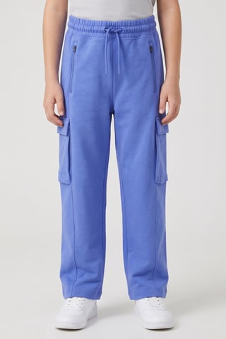 Kids Boy Regular Fit Solid Cargo Pants, Blue