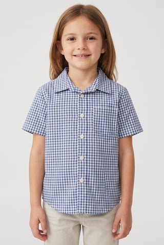 Toddlers Girl Checkered Short Sleeve Shirt, Multicolor