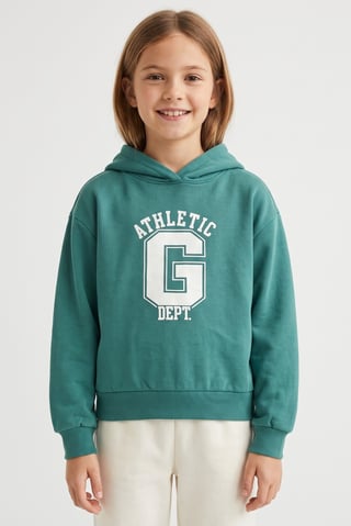 Kids Girl Graphic Print Long Sleeve Hoodie, Green