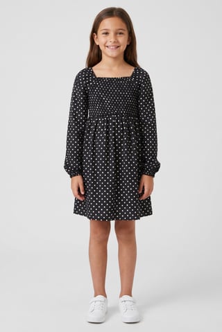 Kids Girl Long Sleeve Polka Dots Dress, Multicolor