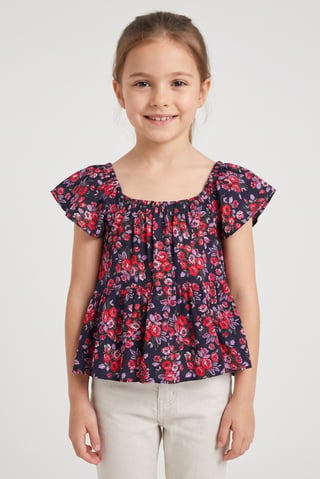 Kids Girl Ruffle Sleeve Floral Print Top, Multicolor