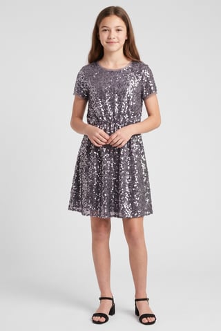Kids Girl Sequins Dress, Grey