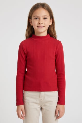 Kids Girl Mock Neck Long Sleeve Top, Red