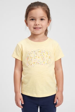 Toddlers Girl Short Sleeve Brand Logo Top, Light Yellow