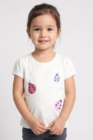 Toddlers Girl Graphic Print Short Sleeve Top, White