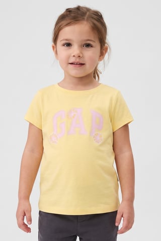 Toddlers Girl Short Sleeve Brand Logo Top, Yellow
