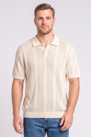 Men Regular Fit Eyelet Short Sleeve Polo Shirt, Beige