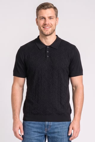 Men Regular Fit Knitted Short Sleeve Polo Shirt, Black