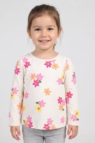 Toddlers Girl Crew Neck Floral Print Long Sleeve Top, Multicolor