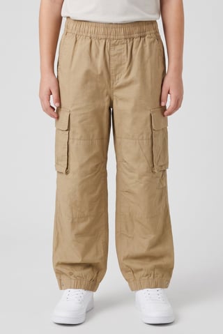 Kids Boy Regular Fit Plain Cargo Pants, Brown