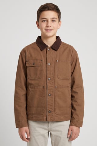 Kids Boy Plain Denim Jacket Shirt, Brown