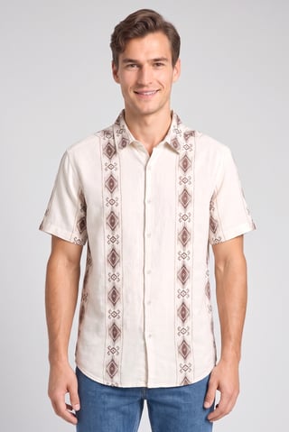 Native Highlander Men Regular Fit Short Sleeve Embroidered Casual Shirt, Multicolor