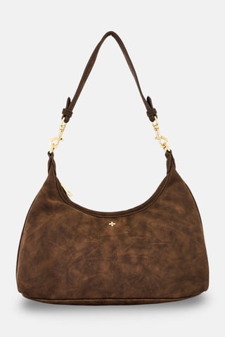 Women Brand Logo Shoulder Bag, Dark Brown