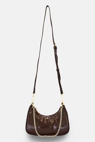 Women Brand Logo Shoulder Bag, Dark Brown