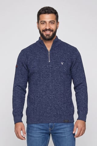 Men High Neck Embroidered Logo Sweater, Multicolor