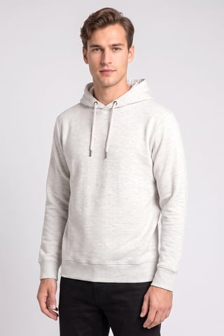 Men Long Sleeve Textured Hoodie, Light Grey