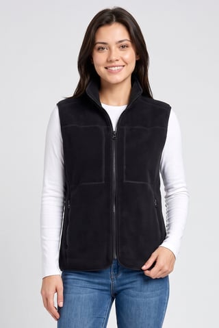 Women Textured Sleeveless Sherpa Jacket, Deep Navy