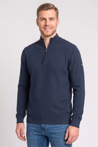 Men Mock Neck Textured Sweater, Navy