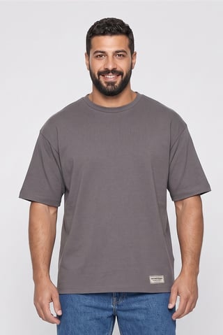 Men Crew Neck Short Sleeve Brand Logo T-Shirt, Grey
