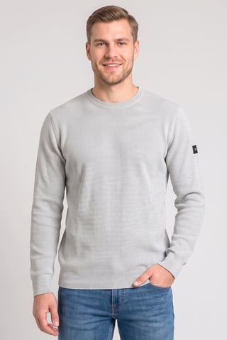 Men Crew Neck Textured Sweater, Light Grey