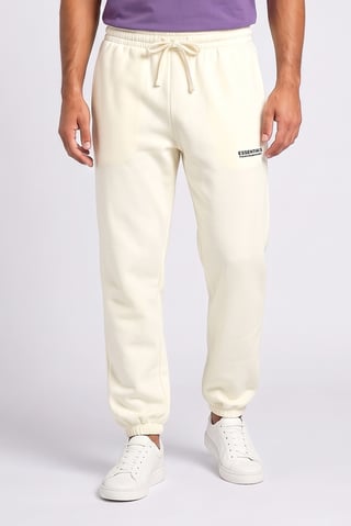 Men Regular Fit Brand Logo Jogger Pants, Off White