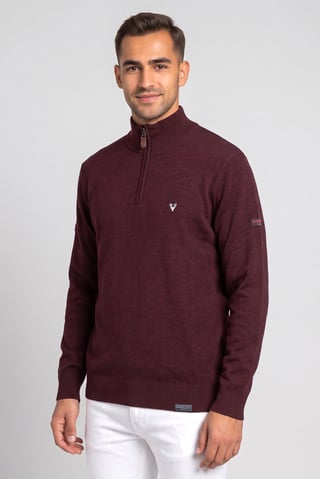 Men Mock Neck Knitted Sweater, Red